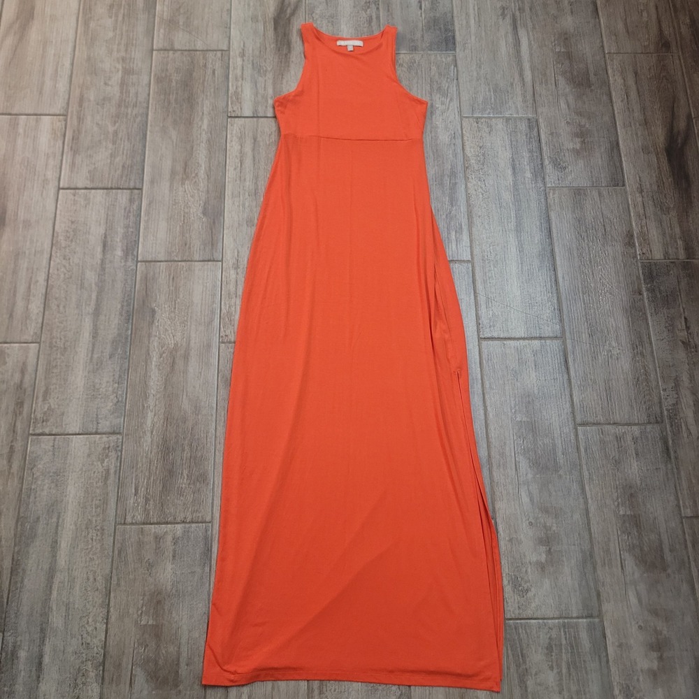 Athleta Size XS Santorini Tank Dress Red-Orange Maxi Womens High Neck Slit